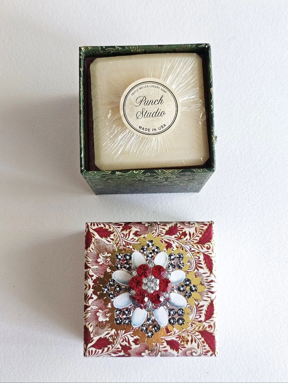 Punch Studio Rose Soap Keepsake Box Gift Set Jeweled Decorative Box NEW